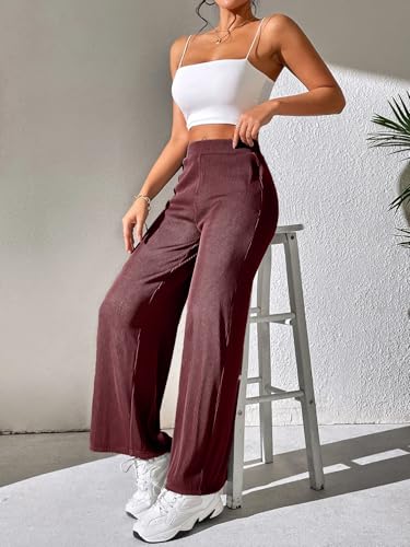 Image of Preneum Women High Waist Korean Wide Leg Trousers, Loose Fit Casual Lounge Pants, Travel, Office & Streetwear Comfortable Stylish Bottom Wear (Available Plus Size)