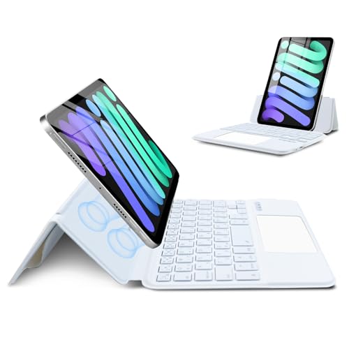MePadKey JIS日本語平假名配列キーボードケース iPad Mini 7 A17 Pro 第7世代(2024)/Mini 6 第6世代(2021) 8.3インチに対応。軽量、超薄型、全面保護、多角度調整、傷がつきにくい,磁気吸着ケース,Type-C充電機能、7色バックライト付きBluetoothタッチパッドキーボード付き多機能キー (日本語白)
