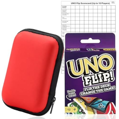UNO Flip Kartenspiel & Reiseetui + 4 x Scorekarten | Kartenspiele, Reisespiele, Kartenspiele für Erwachsene, Familienspiele - Mattel