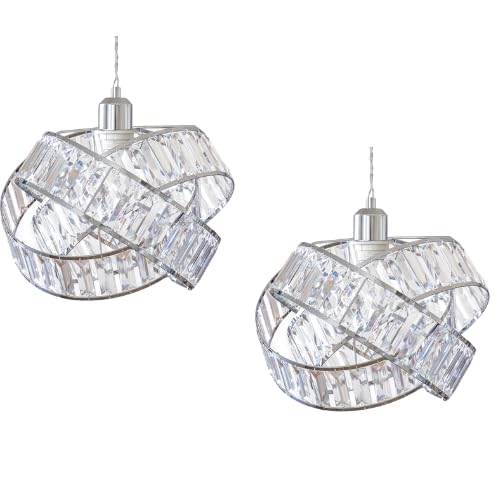 FabFinds Crystal Lampshade 3 Tier Interlocking Metal LampShade Easy Fit Lampshade with Reducer for Bedroom Office (W31cmXH23cm) Pack of 2