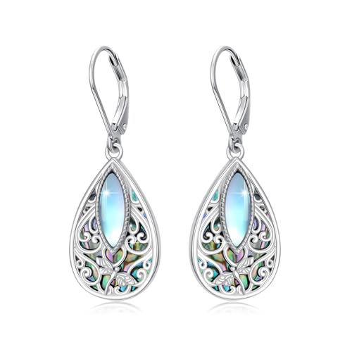 TRISHULA Filigree Leverback Earrings for Women S925 Sterling Silver Moonstone Dove Dragonfly Owl Earrings for Women Animal Jewelry Birthday Gift