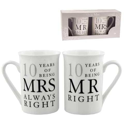 Amore 10th Anniversary Mr Right & Mrs Always Right Mugs Cover