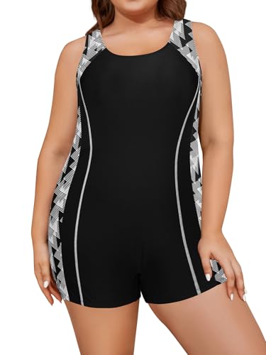 Maillot de bain 1 piece sportif grande taille boxershorts amincissant