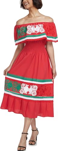 Image of YZXDORWJ Women Embroidered Mexican Peasant Casual Sexy Lace Off-Shoulder Long Dress
