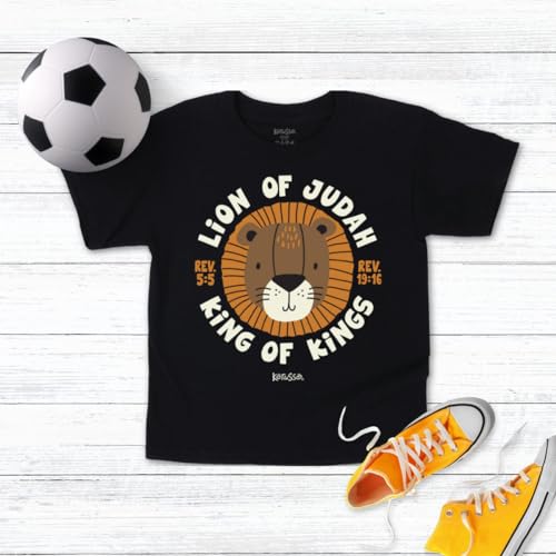 Kerusso, Faith Message, King of Kings, Toddler, Black, Comfortable Cotton, Kids Crew Neck T-Shirt, Lion of Judah3