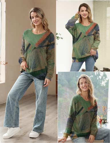 Image of YESNO Women Christmas Sweater Graphic Printed Oversized Pullover Sweaters Casual Loose Knit Tops S01