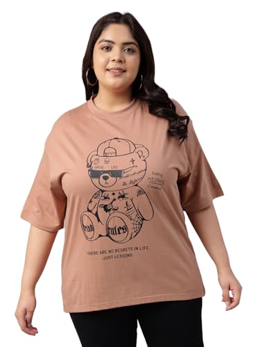 Image of JUNEBERRY 100% Pure Cotton Oversized Baggy Fit Cool Front Chest Graphic Printed Half Sleeve Plus Size T-Shirt for Women & Girls (Sizes: 2XL to 5XL)