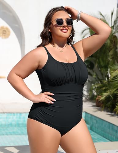 Tuopuda Maillot de Bain Femme 1 Pieces Grande Taille Gainant Ventre Plat Maillots Une Pièce Swimwear Push Up Swimsuit Sexy Spaghetti Réglables pour Plage Natation L-4XL, Noir, XXL – vue 2