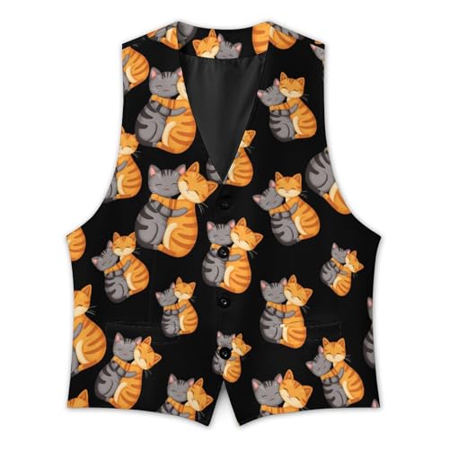 Two Hug Cats Mens Suit Vests V-Neck Casual Vest Dress Formal Tuxedo Wedding Waistcoat4
