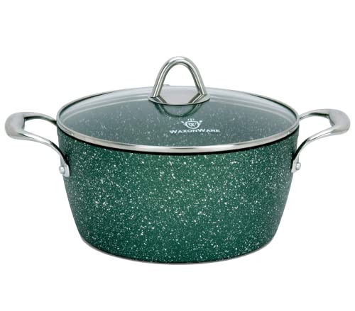 WaxonWare 4.5 Quart Stone Nonstick Dutch Oven Casserole Stockpot, Anti-Warp Non Toxic APEO PFOA Free Nonstick Cookware, Induction Compatible, Dishwasher & Oven Safe Nonstick Pot (EMERALD Series)