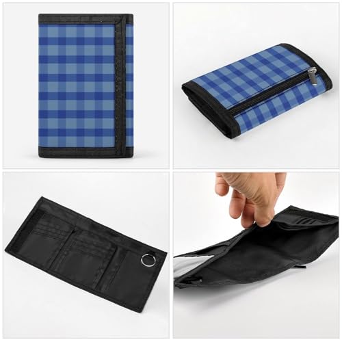 Navy Blue Gingham Print Wallet for Men, 8 Credit Card Holder Slim Minimalist Front Pocket Small Mens Bifold Wallets4