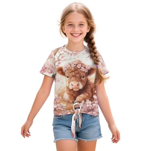 DISNIMO Tie Front Tops for Girls Short Sleeve Tee Shirts Summer T-Shirts with Design