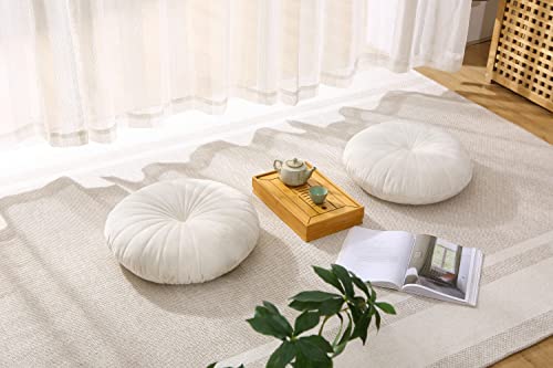 Floor Pillow Meditation Cushion Round Large Floor Pillows Seating for Adults, Velvet Thick Floor Cushions for Yoga Living Room Balcony Outdoor Tatami 18inches(Beige) - Image 5