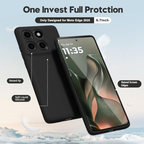 Image of DIZORO Microfiber Candy Case for Motorola Moto Edge 70 5G Smooth Touch Cushion Liquid Soft Silicone Gel Phone Cases Non-Slip Full Body Protective Back Cover - Black