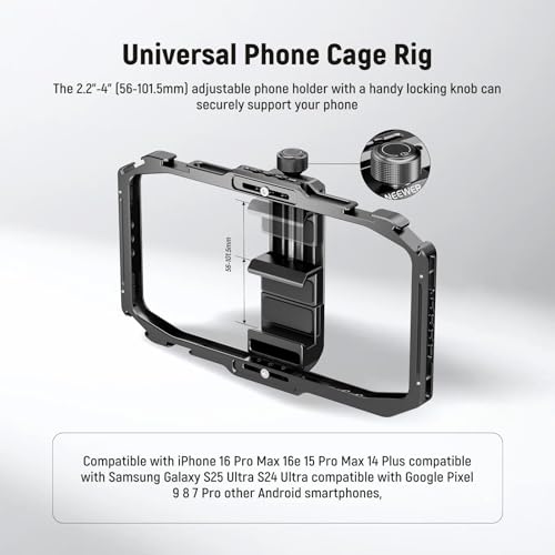 Image of NEEWER Universal Phone Cage, Smartphone Video Rig with Quick Release Mounts Cold Shoes for Videomaker Filmmaking TikTok Vlogging Phone Video Stabilizer Holder Compatible with iPhone Samsung, PA039