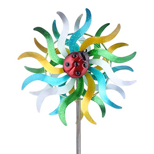 Kavolet Molinillo de viento de hierro, molinillo de viento para jardín exterior, decoración de jardín, girasol Wind Spinner, con material sólido de hierro, pintura reflectante y función antiniebla Cover