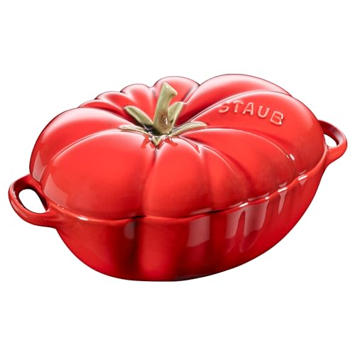 GGM Gastro | 1004997 | Poussière | Ceramique – Cocotte – Forme tomate – Ø 160 mm – Céramique – Rouge cerise