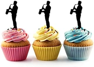 TA0950 Jazz Musician Saxophone Silhouette Party Wedding Birthday Acrylic Cupcake Toppers Decor 10 pcs
