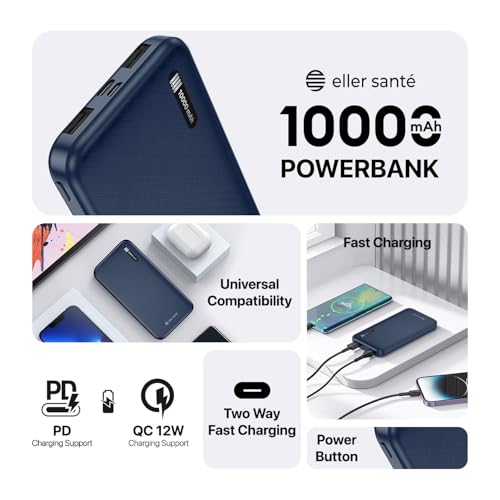Image of DR VAKU CYREX 10000mAh Power Bank Portable Slim Design with Dual USB Output Type-C Micro (Input & Output) Lithium Polymer Battery Compatible with iPhone, Samsung, OnePlus & All Smartphones- Blue