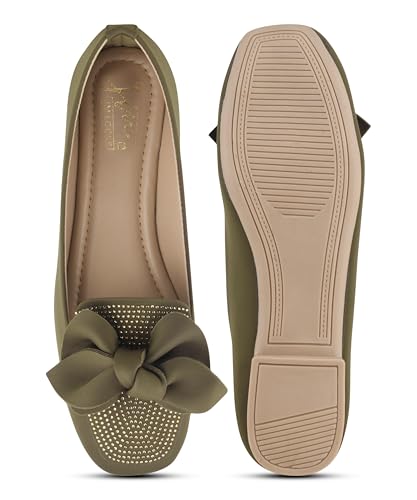 Image of JM LOOKS Crystal Studded Loafer Flats Featuring Elegant Double Layered Bow and Modern Square Toe