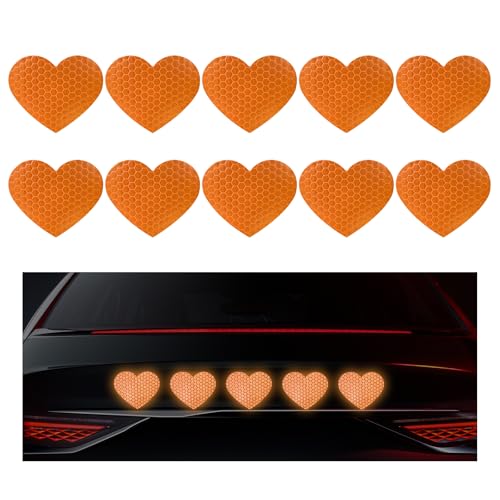 Image of 10PCS Vinyl Decal for Cars, High Intensity Reflective Sticker Night Safety Sign Bumper Decals, Waterproof Grid Vinyl Stickers Scratch Cover for Auto Window Laptop (Heart, Orange)