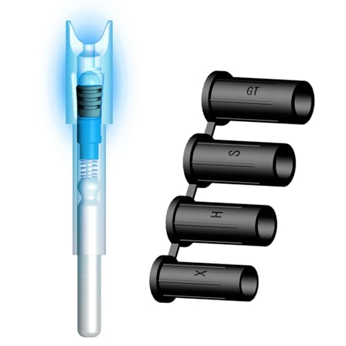 CosiComu G Lighted Nocks for Mini Crossbow Bolts with .165 .204 .233 .244 .246 Inside Diameter with X, H, S, GT Bushings Half-Moon Light up Knocks 6-Pack (Blue)