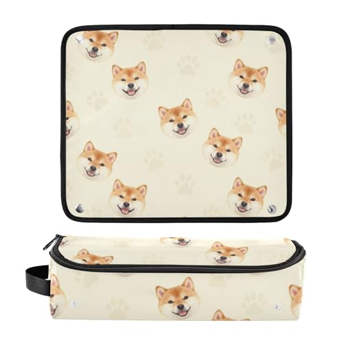 Organizador 2 en 1 para herramientas de cabello con alfombrilla resistente al calor, estuche de viaje para planchas y rizadores con diseño de cara de perro Shiba Inu para mujeres miniatura 3