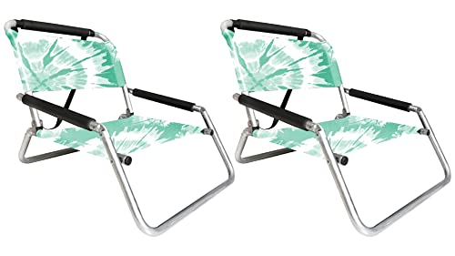 Image of Neso Beach Chairs - Lightweight, Portable and Foldable Recliner Beach Chairs for Park, Camping and Outdoor Adventures - with Slip Pockets and Shoulder Strap - 2 Pack - Mint Tie Dye - Regular