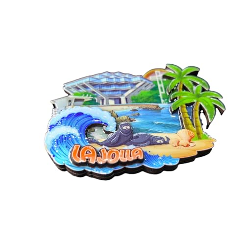 Imán decorativo de madera La Jolla USA 3D para refrigerador miniatura 2