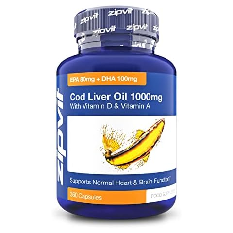 Cod Liver Oil 1000mg, 360 Capsules of High Strength Fish Oil, Rich in Omega 3. Supports Heart Health, Brain Health, Eye Health and Normal Blood Pressure Cover
