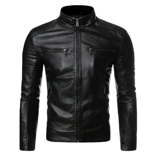 Chaqueta de piel sintética para hombre corte entallado y forro grueso de invierno