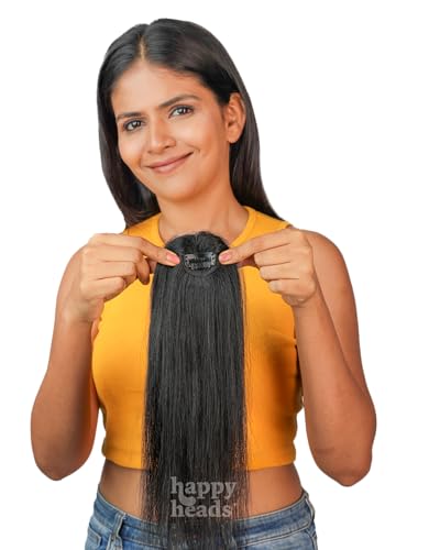 Image of Happy Heads cover up patch | Invisible cover up patch for women hair | Jet Black | 16 inches | 100% Human Hair Extensions for Women & Girls | Hair Accessories | Hair Wig | Hair Buns for Women