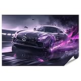 islandburner XXL Bild Poster Mercedes im lila Sturmlicht für Wohnzimmer Automobil-Enthusiasten Autohaus Premium Bilder Fotodruck