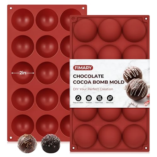 Image of Medium 15-Cavity Semi Sphere Silicone Molds Non-Stick,2 Packs 2 inchHalf Sphere Silicone Baking Molds for Making Jelly, Cake, Chocolates Bombs