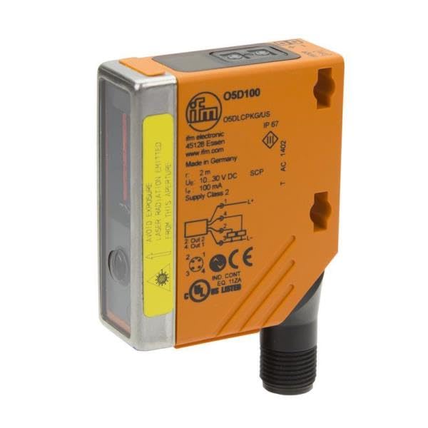 IFM O5DLCPKG/US-O5D100 10-30VDC, -25 to +60 Degree C, 650NM Wave Length, 75MA, IP65/67, M12 Connector, NO/NC, O5D100, PHOTOELECTRIC Distance Sensor, PNP, PULSED