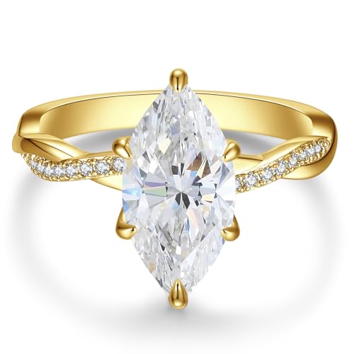 4CT Marquise Cut Moissanite Engagement Ring for Women, Moissanite Wedding Rings 14K Gold/White Gold Plated, Promise Travel Band for Anniversary, Size 5-10
