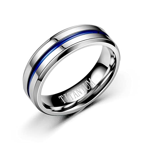 Banemi Bague de Mariage Homme Acier Inoxydable Alliances Mariage Bleu Argent Argent Entre Bleu Taille de Bague 64