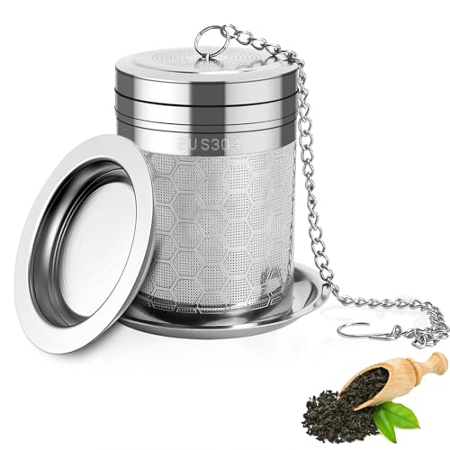 Image of BendJoy Tea Infuser Stainless Steel with Tray, Easy Clean Green Tea Infuser for Mugs & Teapots, Tea Strainer Infuser for Loose Leaf and Herbal Tea