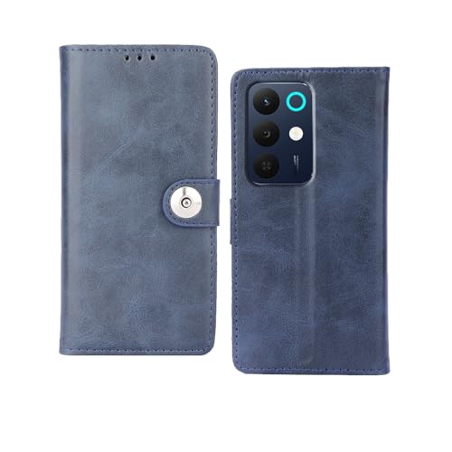 Image of amazon basics Realme 15X 5G Flip Cover | Card Pockets Wallet & Stand | Flip Cover for Realme 15X 5G (Blue Button)