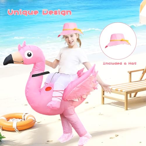 Disfraz inflable de flamenco para niños con sombrero rosa miniatura 4