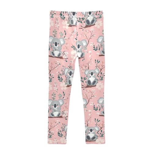Cute Koalas Girls' Leggings Toddler Doodles Floral Pink Kids Yoga Pants Dance Active Tights 4T2