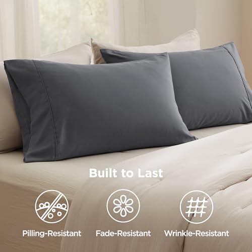 Image of Bedsure Pillow Cases Queen Set of 2 - Dark Grey Double Brushed Microfiber Pillowcases 2 Pack, Super Soft Cooling Pillow Case Covers with Envelope Closure for Kids, Wrinkle, Fade Resistant, 20 inchx30 inch
