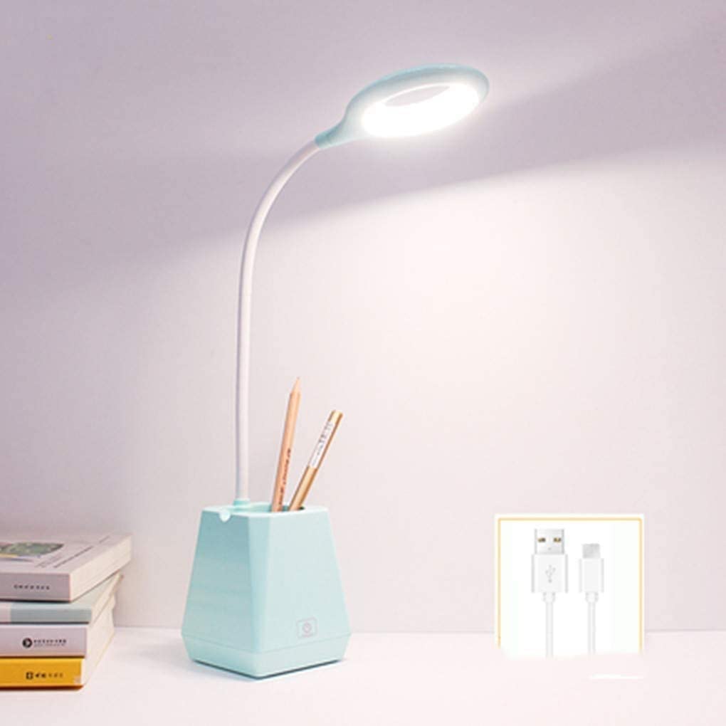 Habrur Klemmleuchte Schreibtischlampe LED-Schreibtischlampe Mit Stifthalter Augenschutz Tischlampe USB-Batterie Lernen Lesen Touch Dimmbar Home Office Study Leselampe Klemmlampe (Color : Blu)