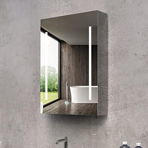 ZOOTING Medicine Cabinet with Lights, 20"x28" LED Mirrored Medincie Cabinet for Bathroom with Defogger, Sensor Light Switch, Surface Mount, Stainless Steel, Left Hinges