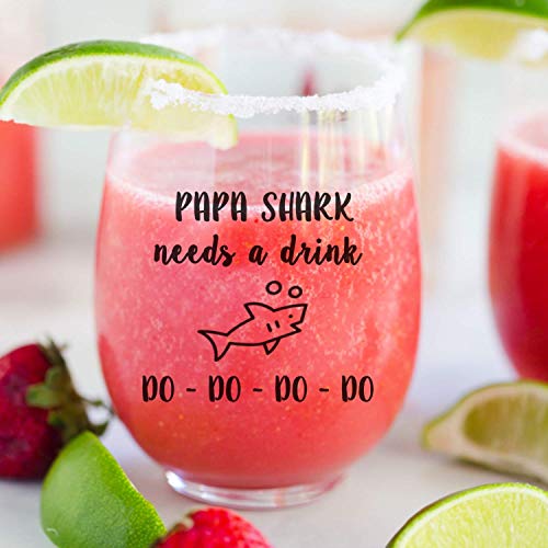 Momstir Papa Shark Needs A Drink Do Do Do Do Funny Novelty Stemless Wine Glass With Sayings For Dads, Birthday, Father'S Day thumb #4