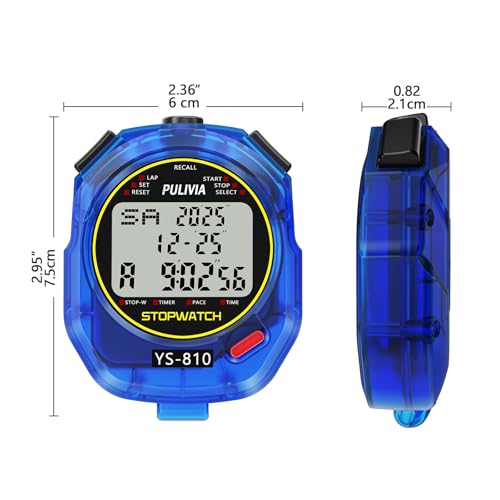 Image of Stopwatch Timer 10 Splits /Laps Digital Stop Watch for Sports, Countdown Alarm Clock Date Memory Recall Large Display, Stopwatch for Coaches PE-Teacher Referee (Blue, 10 Splits /laps)