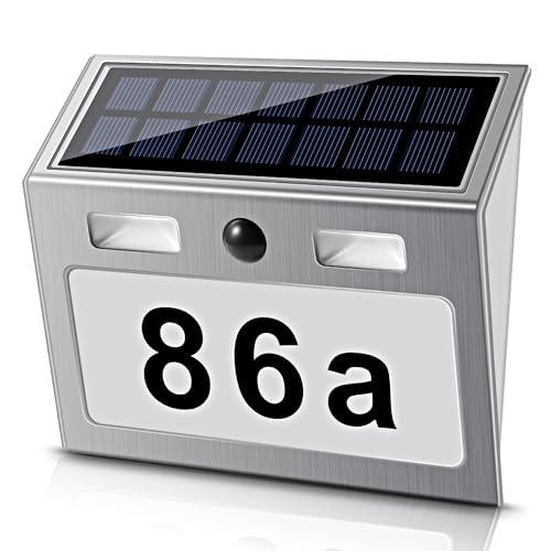 ECHTPower Solar beleuchtete Hausnummer mit 7 LEDs, umweltfreundlich, weiße...
