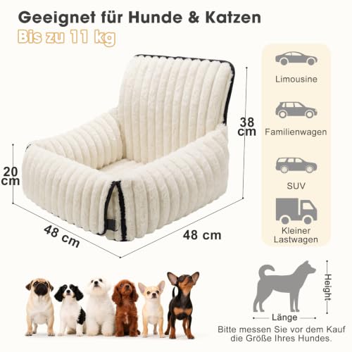 MIXJOY Hunde Autositz für kleine bis mittlere Hunde, Waschbarer Ansteckbare Leine verdickter Memory-Schaum-Füllung, Hundebett Auto für Rückbank Vordersitz, Beige