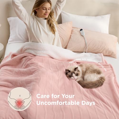 Image of Bedsure Heated Blanket Full Size, Electric Blanket with Preheat, Light Pink