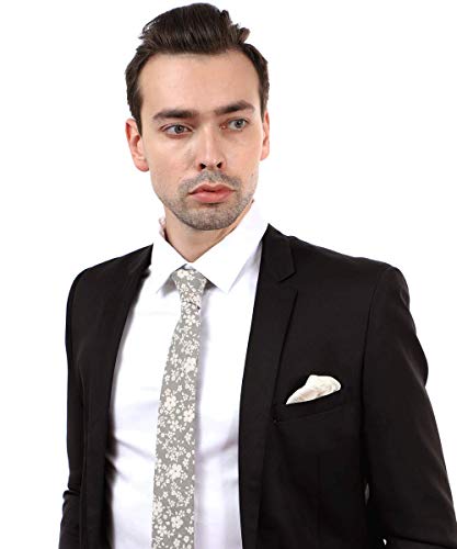 Image of JESLANG Men's Cotton Printed Floral Tie 2.56 inch Skinny Narrow Necktie Various Designs